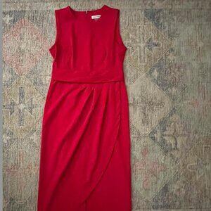 Calvin Klein Pleated Faux Wrap Tulip Hem Shift Dress in Red size 6